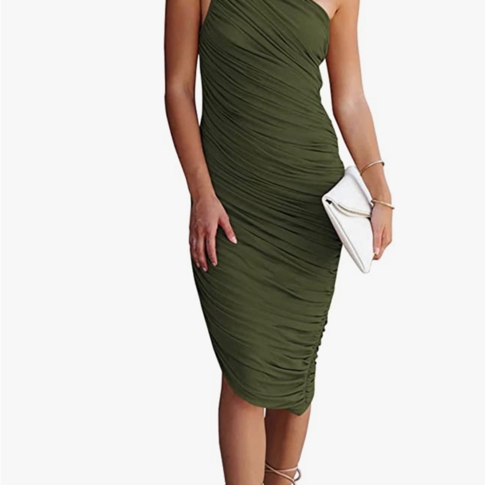 Women's Ruched Bodycon Dress, One Shoulder Sleeveless Size XL